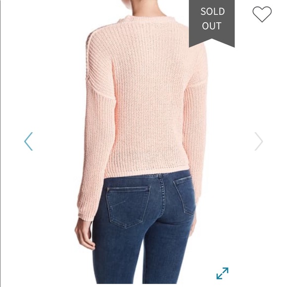 Woven Heart Lace-Up Front Pink Chenille Sweater - Picture 3 of 11